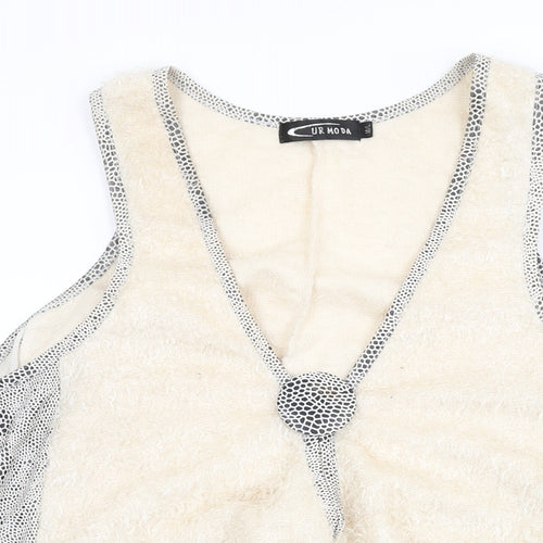UR MODA Womens Beige Polyester Basic T-Shirt Size M Round Neck