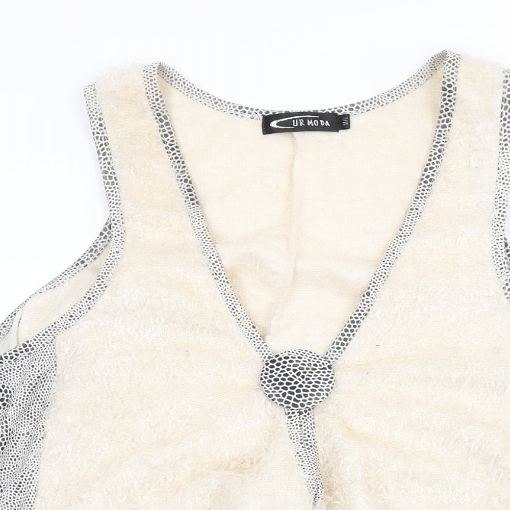 UR MODA Womens Beige Polyester Basic T-Shirt Size M Round Neck