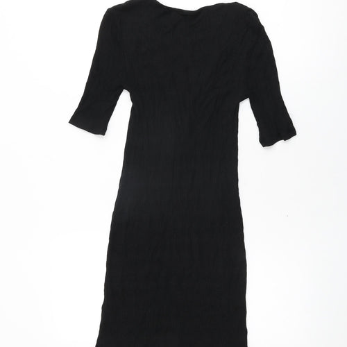 Topshop Womens Black Viscose Mini Size 8 V-Neck Tie