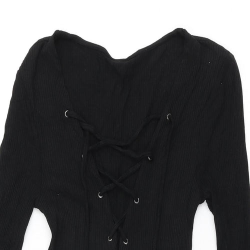 Topshop Womens Black Viscose Mini Size 8 V-Neck Tie