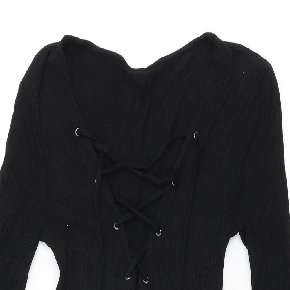 Topshop Womens Black Viscose Mini Size 8 V-Neck Tie