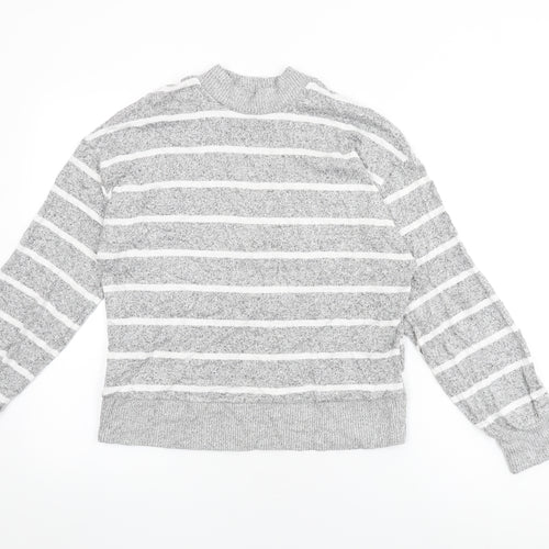 Marks and Spencer Womens Grey Striped Viscose Basic T-Shirt Size 8 Round Neck