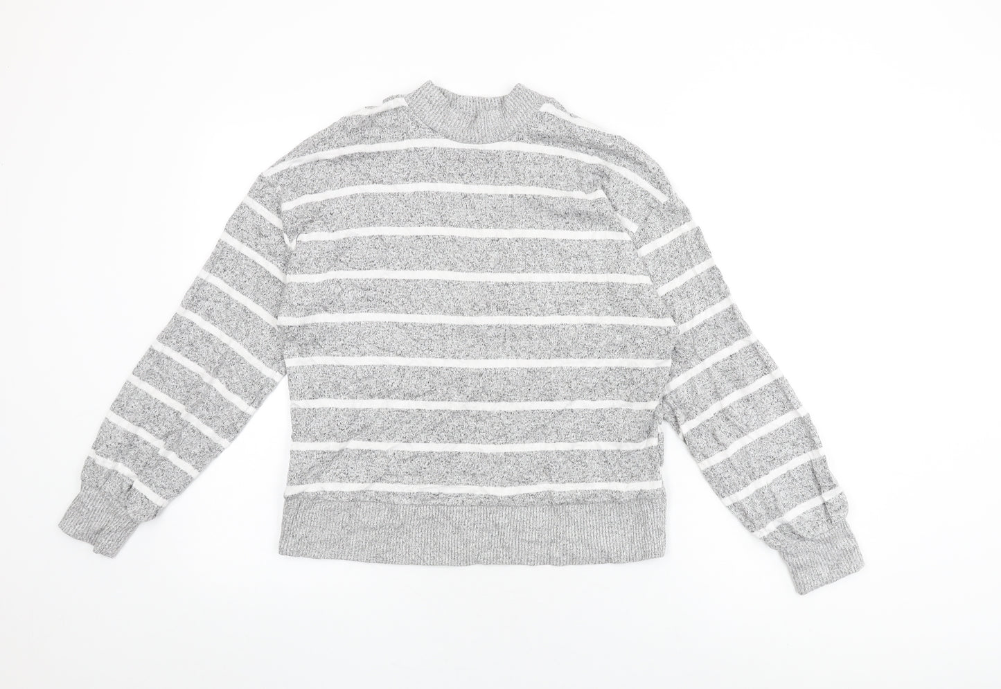 Marks and Spencer Womens Grey Striped Viscose Basic T-Shirt Size 8 Round Neck