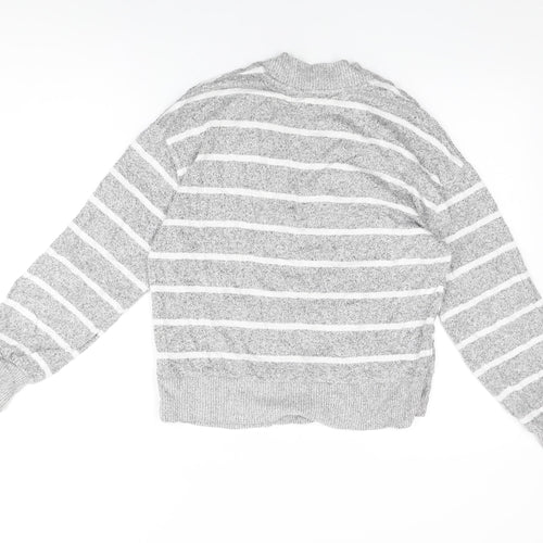 Marks and Spencer Womens Grey Striped Viscose Basic T-Shirt Size 8 Round Neck