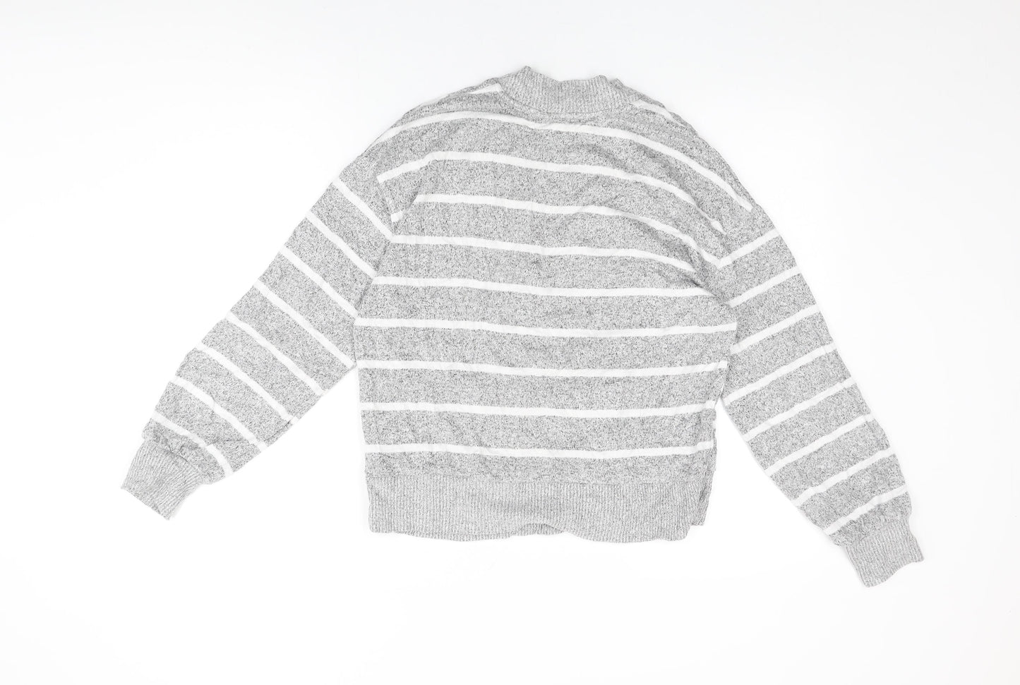 Marks and Spencer Womens Grey Striped Viscose Basic T-Shirt Size 8 Round Neck