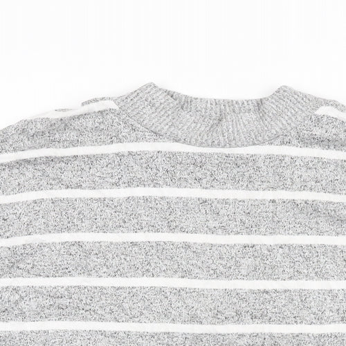 Marks and Spencer Womens Grey Striped Viscose Basic T-Shirt Size 8 Round Neck