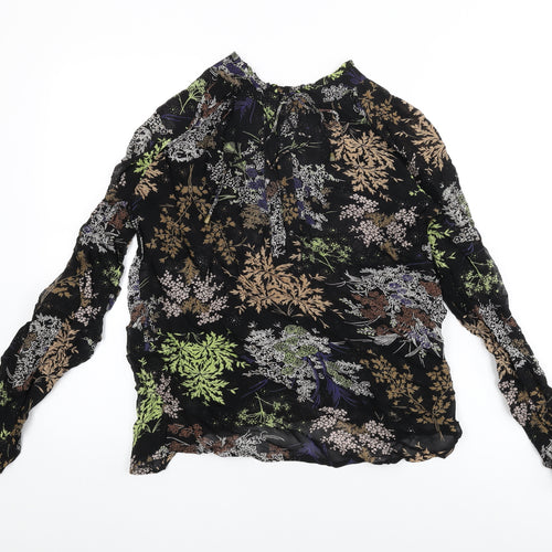 NEXT Womens Black Floral Viscose Basic Blouse Size 10 Round Neck