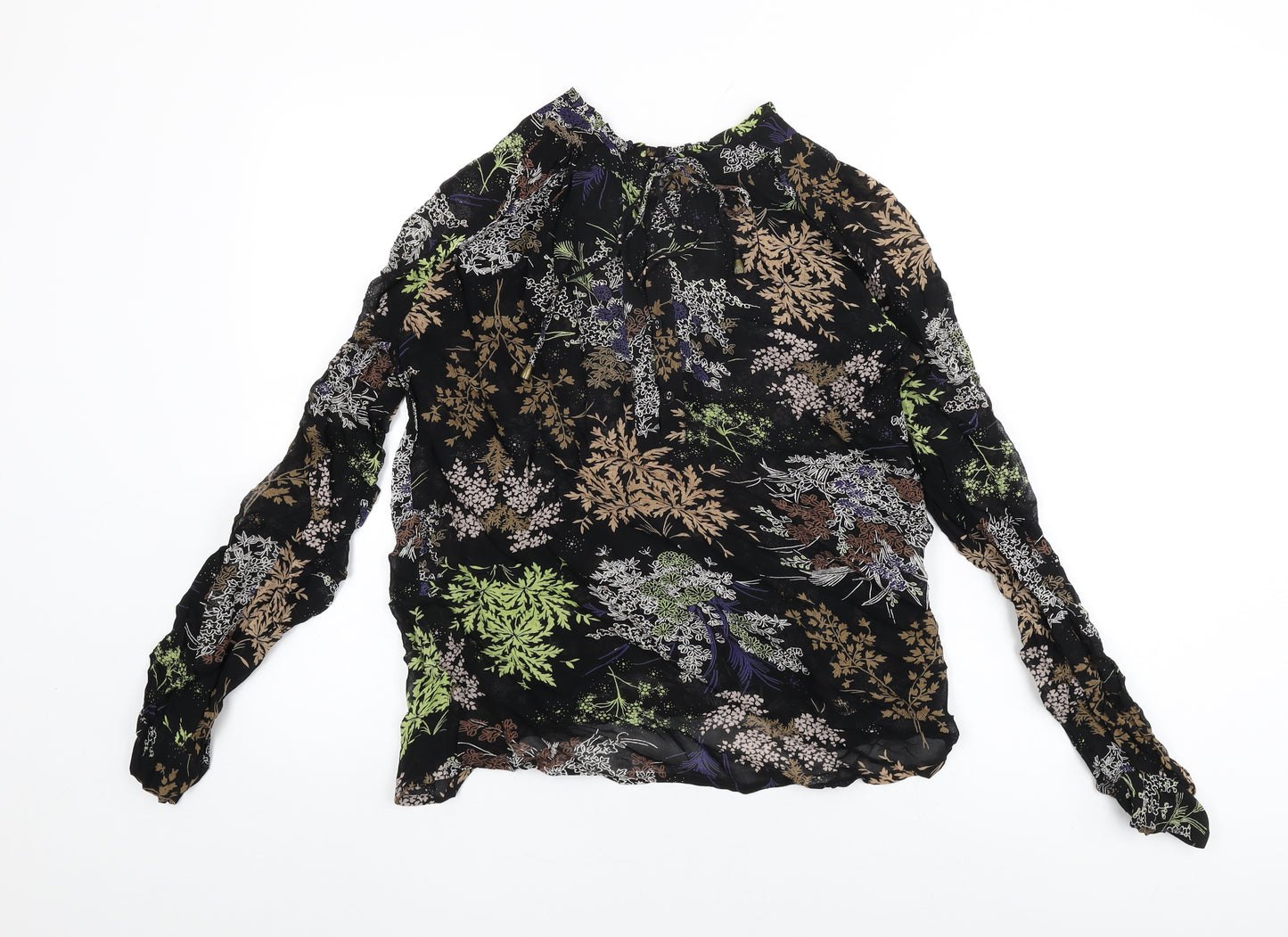 NEXT Womens Black Floral Viscose Basic Blouse Size 10 Round Neck