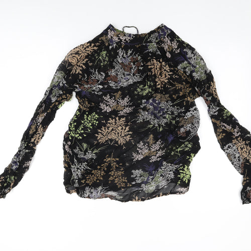 NEXT Womens Black Floral Viscose Basic Blouse Size 10 Round Neck