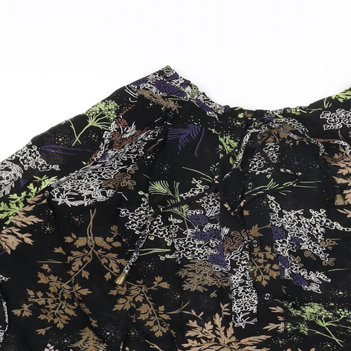 NEXT Womens Black Floral Viscose Basic Blouse Size 10 Round Neck