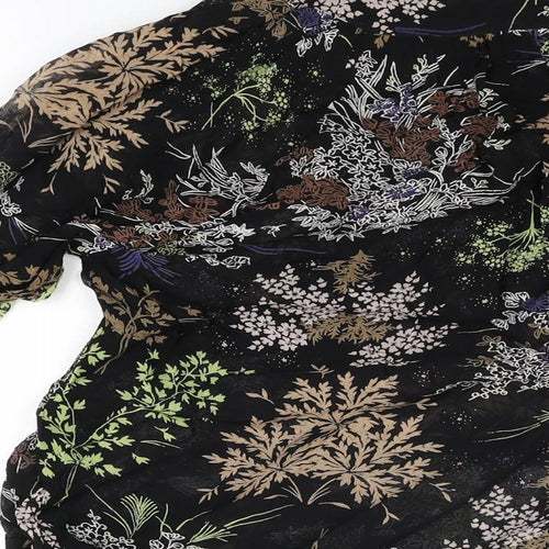 NEXT Womens Black Floral Viscose Basic Blouse Size 10 Round Neck
