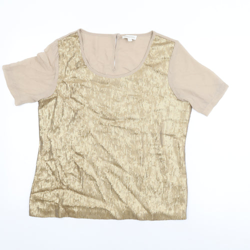 Monsoon Womens Beige Polyester Basic T-Shirt Size M Round Neck - Sequins