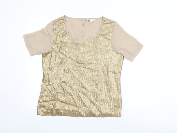 Monsoon Womens Beige Polyester Basic T-Shirt Size M Round Neck - Sequins