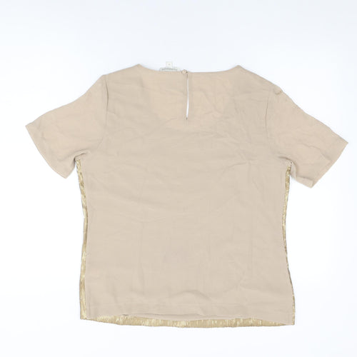 Monsoon Womens Beige Polyester Basic T-Shirt Size M Round Neck - Sequins