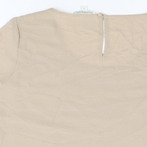 Monsoon Womens Beige Polyester Basic T-Shirt Size M Round Neck - Sequins
