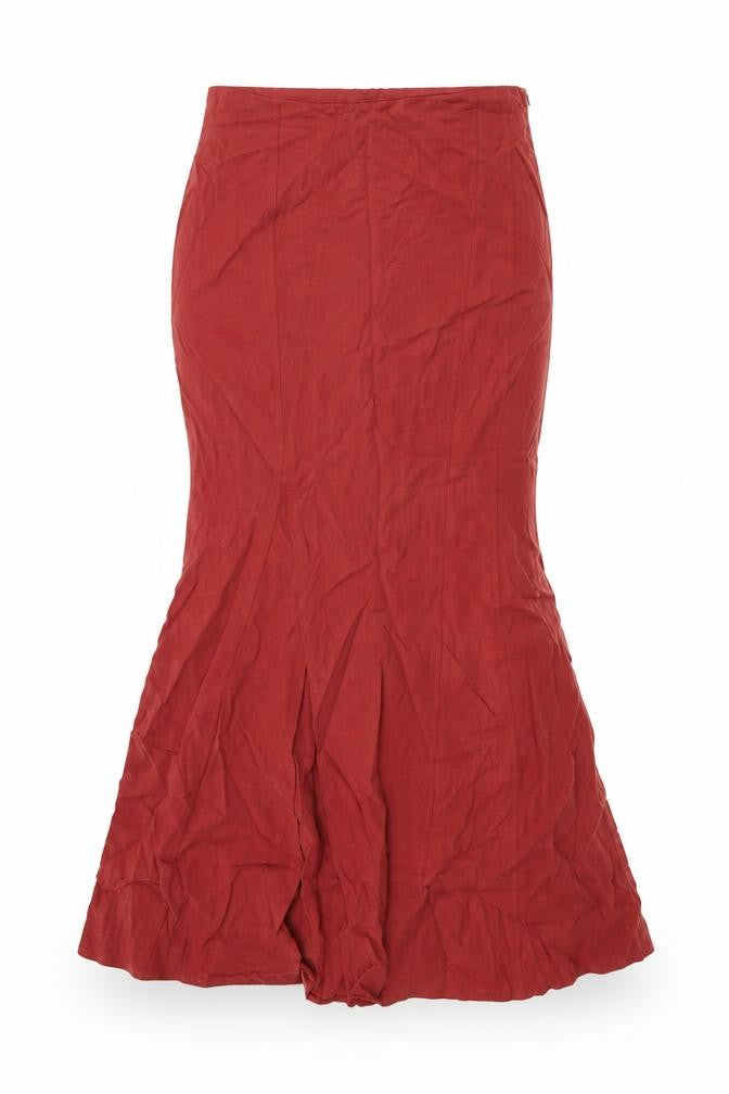 Front view of Principles women’s red lyocell flare skirt, size UK 12, zip