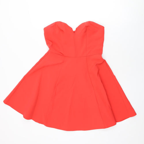 H&M Womens Pink Polyester Skater Dress Size 12 Off the Shoulder Zip