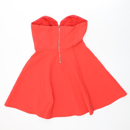 H&M Womens Pink Polyester Skater Dress Size 12 Off the Shoulder Zip