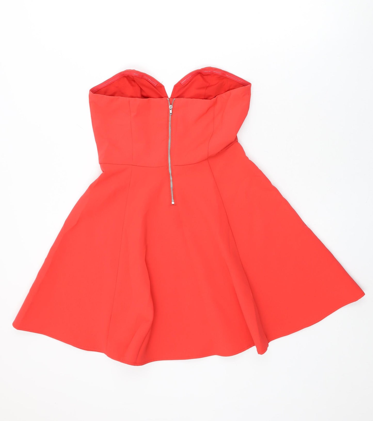 H&M Womens Pink Polyester Skater Dress Size 12 Off the Shoulder Zip