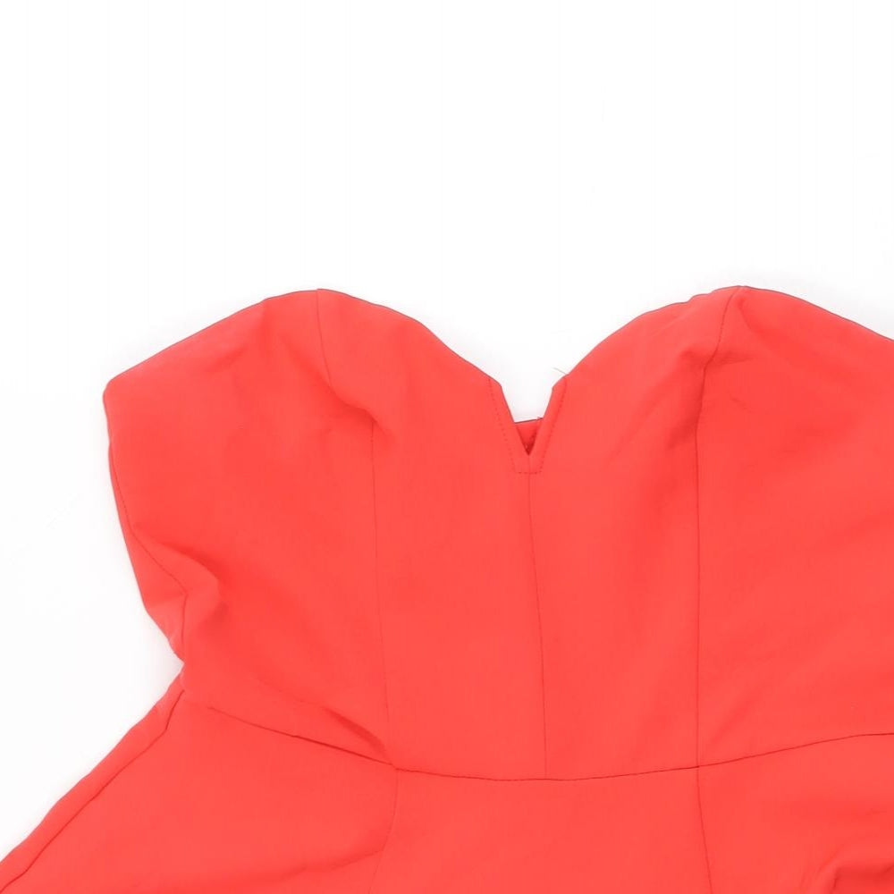 H&M Womens Pink Polyester Skater Dress Size 12 Off the Shoulder Zip