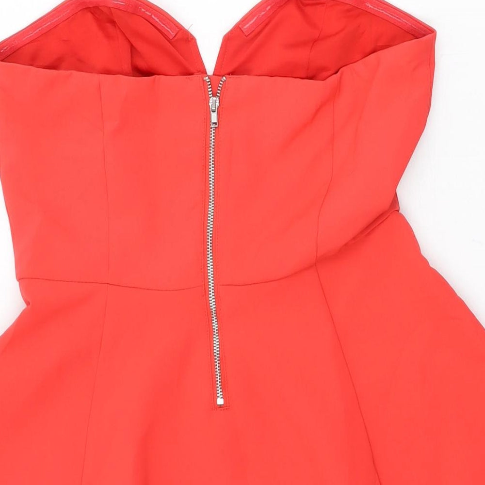 H&M Womens Pink Polyester Skater Dress Size 12 Off the Shoulder Zip