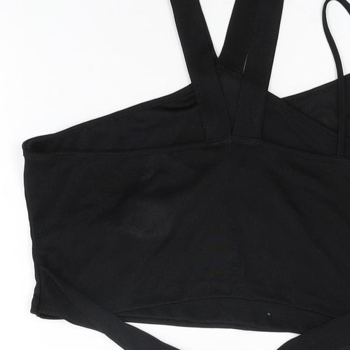 Monki Womens Black Polyester Cropped T-Shirt Size 2XL V-Neck
