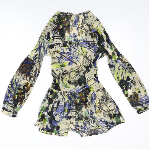 Garella Womens Multicoloured Geometric Polyester Basic Button-Up Size 4 V-Neck