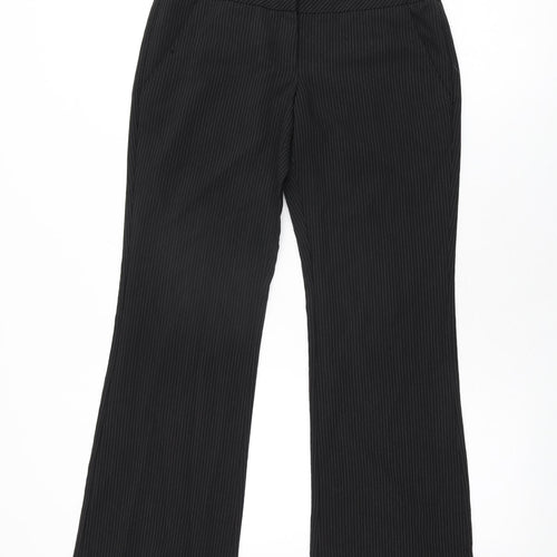 New Look Womens Black Striped Polyester Trousers Size 8 L29 in Regular Zip