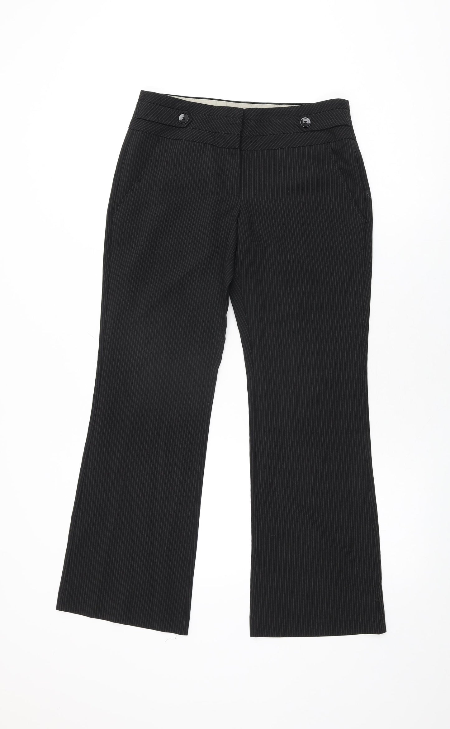 New Look Womens Black Striped Polyester Trousers Size 8 L29 in Regular Zip