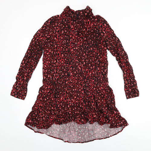 Zara Womens Red Animal Print Viscose Basic T-Shirt Size S Collared
