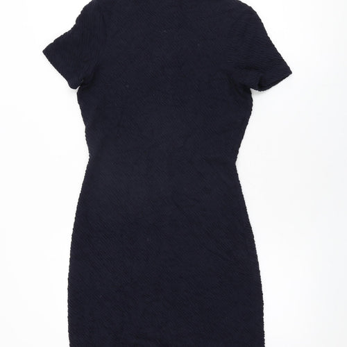 French Connection Womens Blue Viscose Shift Size 8 Round Neck Zip