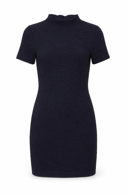 Front view of French Connection women’s blue viscose shift, size UK 8, round neck zip
