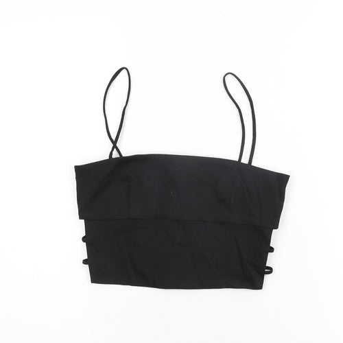 Zara Womens Black Polyester Cropped T-Shirt Size XS Square Neck
