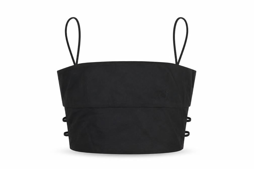 Front view of Zara women’s black polyester cropped t-shirt, size XS, square neck