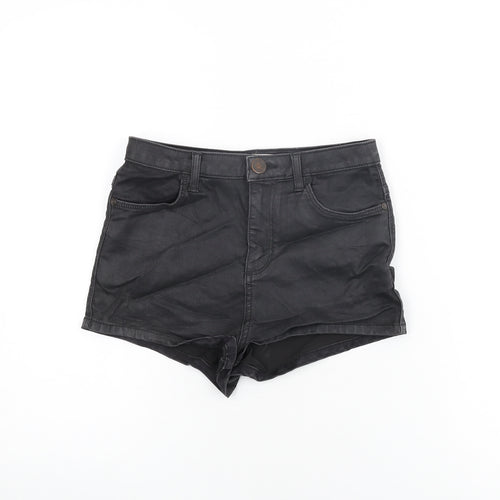 Topshop Womens Black Cotton Hot Pants Shorts Size 10 Regular Zip