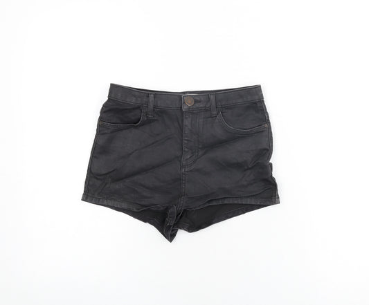 Topshop Womens Black Cotton Hot Pants Shorts Size 10 Regular Zip