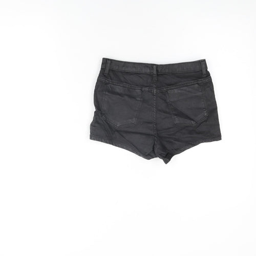 Topshop Womens Black Cotton Hot Pants Shorts Size 10 Regular Zip