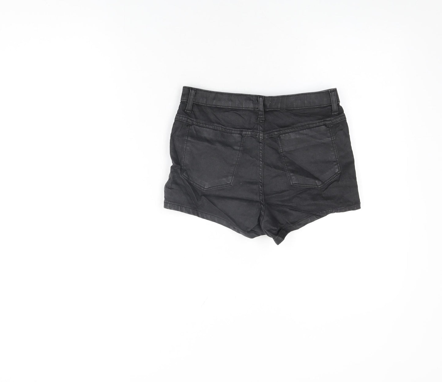 Topshop Womens Black Cotton Hot Pants Shorts Size 10 Regular Zip