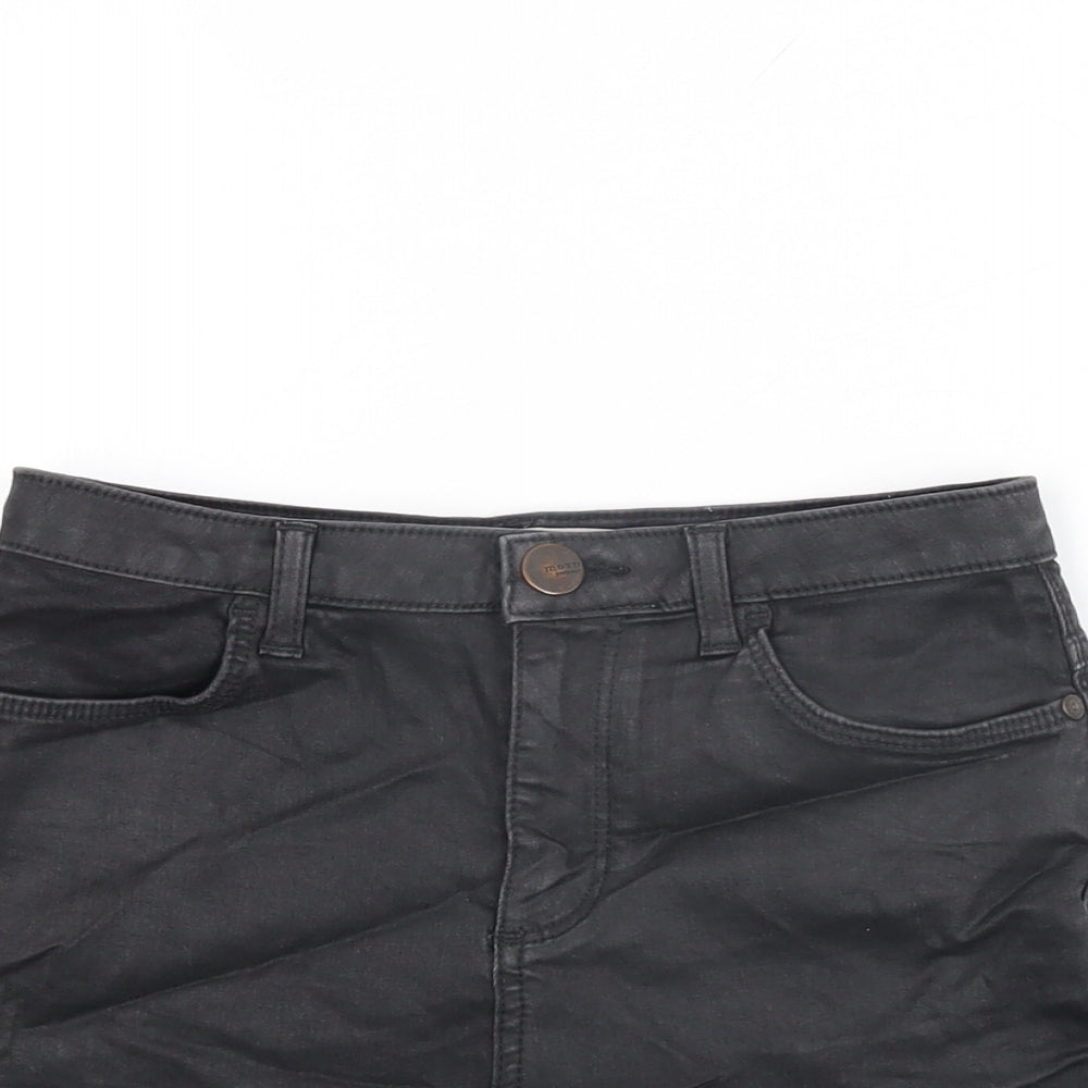 Topshop Womens Black Cotton Hot Pants Shorts Size 10 Regular Zip