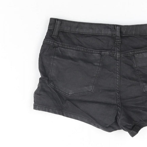 Topshop Womens Black Cotton Hot Pants Shorts Size 10 Regular Zip