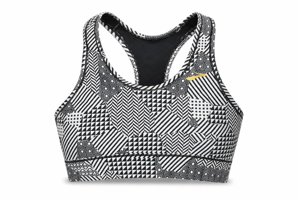 Front view of Brooks women’s white geometric polyester cropped t-shirt, size XS, round neck pullover