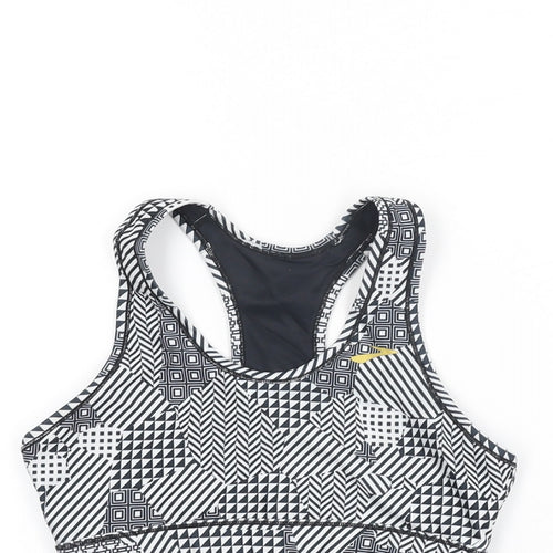 Brooks Womens White Geometric Polyester Cropped T-Shirt Size XS Round Neck Pullover