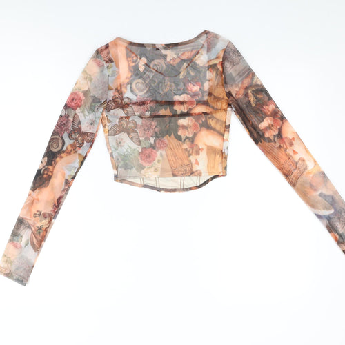 Bershka Womens Multicoloured Geometric Polyester Cropped T-Shirt Size XS Square Neck - Renaissance Print
