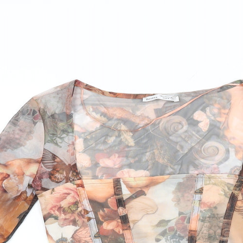 Bershka Womens Multicoloured Geometric Polyester Cropped T-Shirt Size XS Square Neck - Renaissance Print
