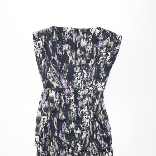 RN London Womens Black Geometric Polyester Mini Size S Boat Neck Zip