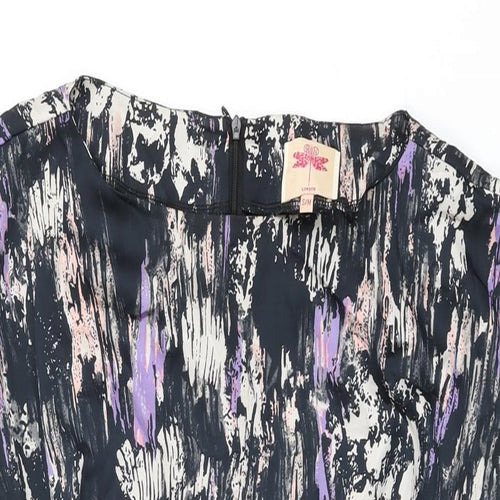 RN London Womens Black Geometric Polyester Mini Size S Boat Neck Zip