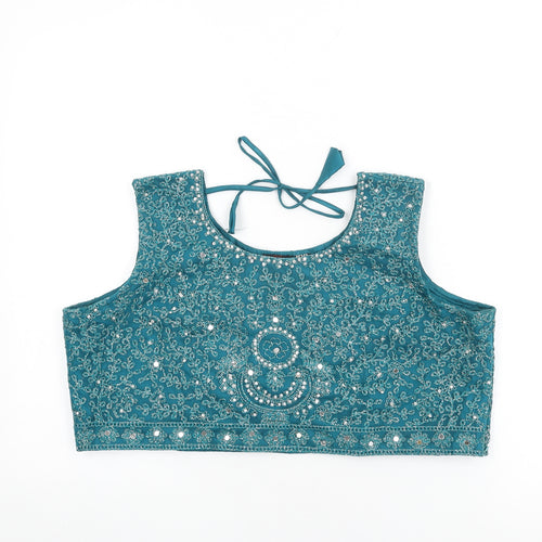 Shivali Womens Blue Floral Polyester Cropped T-Shirt Size 2XL Round Neck