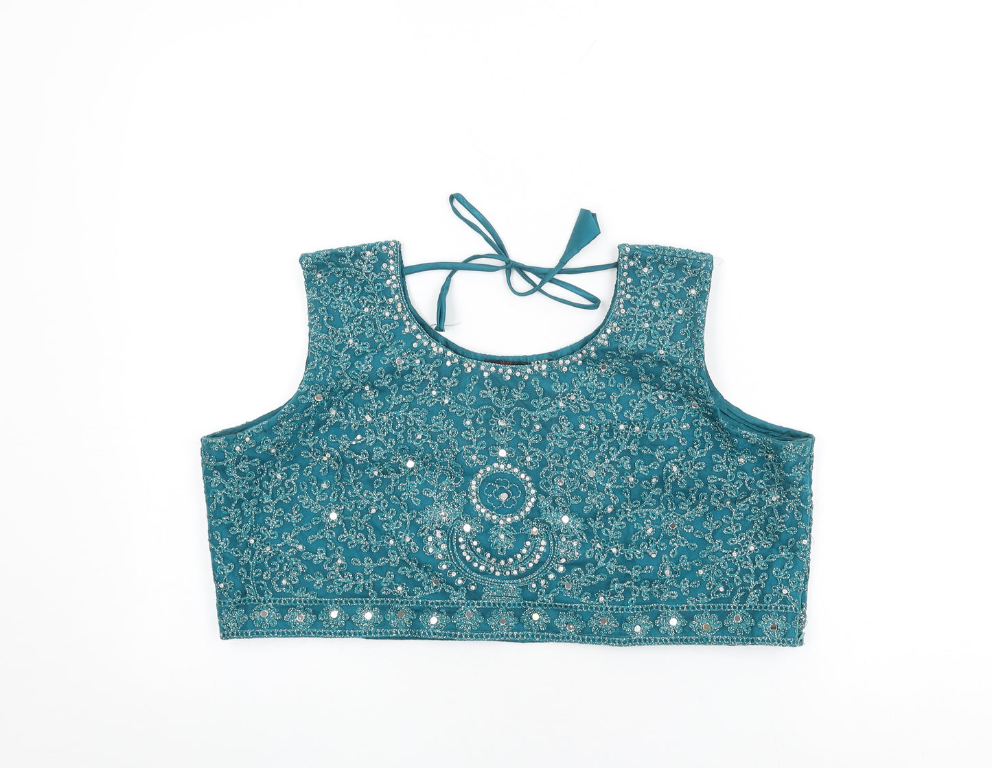Shivali Womens Blue Floral Polyester Cropped T-Shirt Size 2XL Round Neck
