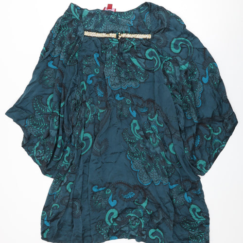 Monsoon Womens Blue Floral Silk Shift Size 22 Square Neck Pullover