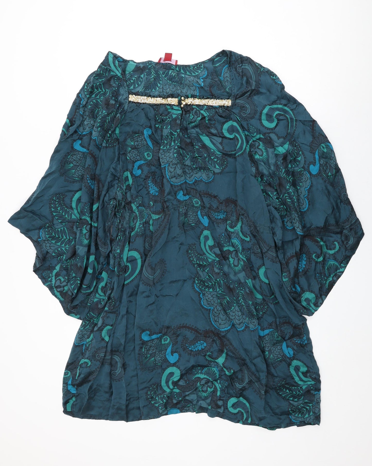 Monsoon Womens Blue Floral Silk Shift Size 22 Square Neck Pullover